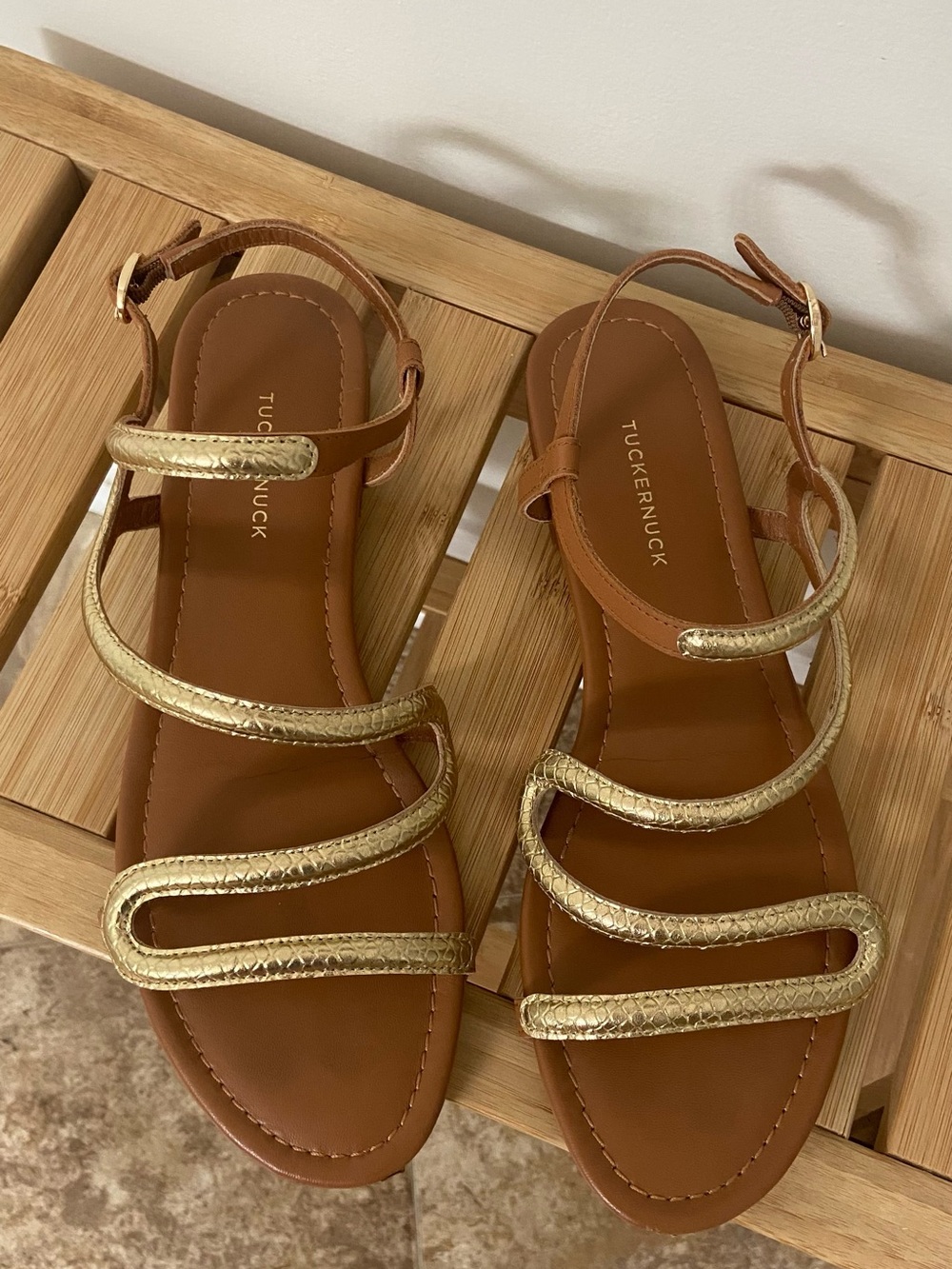 Tuckernuck Gold Strap Brown Leather Sandals